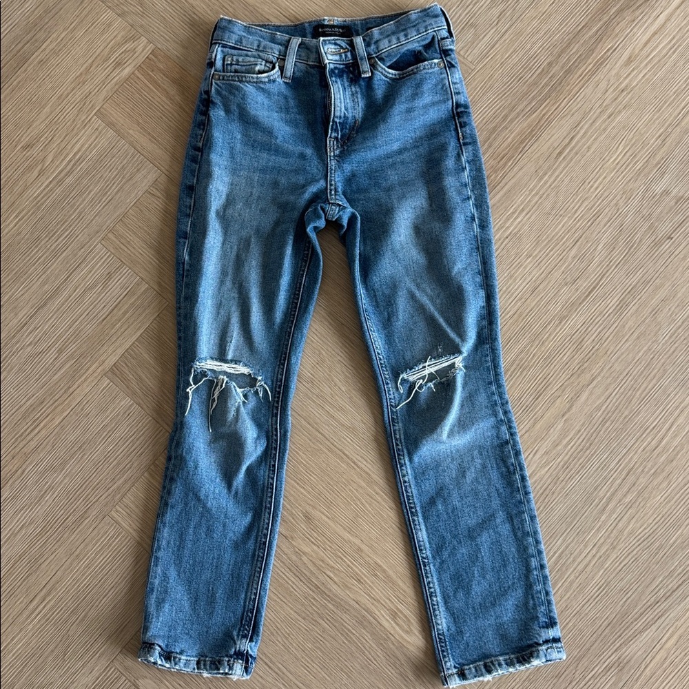 Banana Republic premium Ripped Blue Denim Jeans high rise straight size 24P